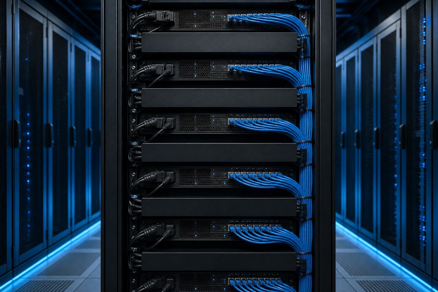 Data centre rack with cable management