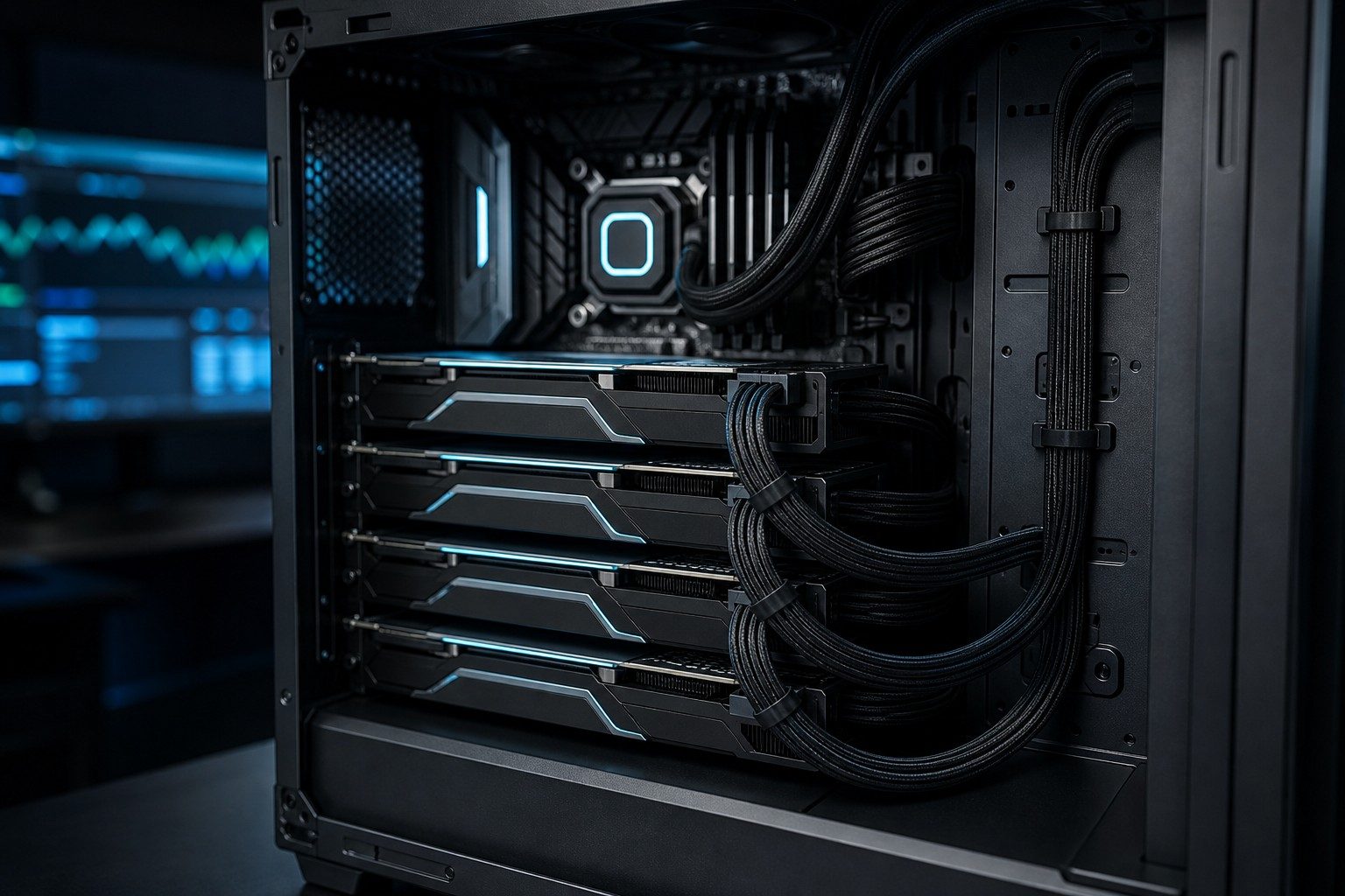 GPU workstation with clean power cabling